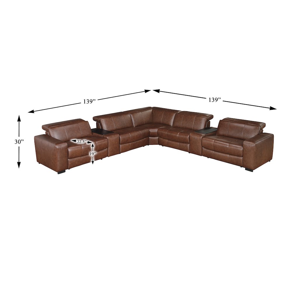 Sutton Leather 7-Piece Modular Power Reclining Sectional in Brown