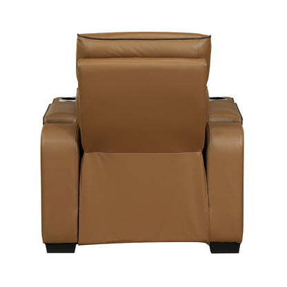 Fairway Faux Leather Power Reclining Chair with Power Headrest in Brown