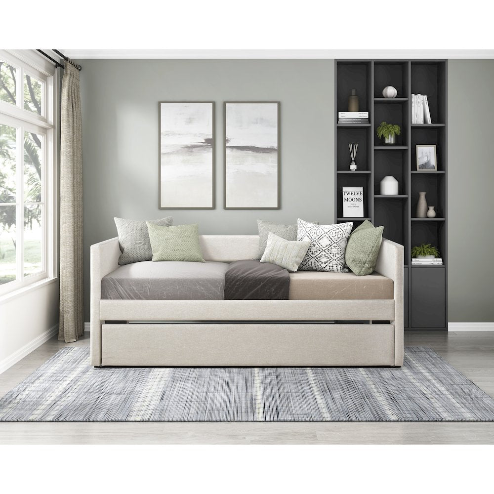 Trudy Textured Daybed with Trundle in Beige