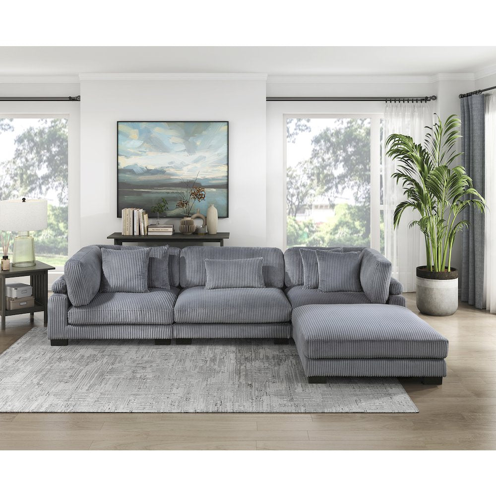 Traverse Corduroy 4-Piece Modular Sectional with Ottoman in Gray