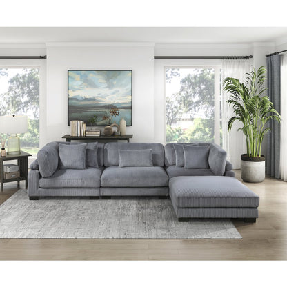 Traverse Corduroy 4-Piece Modular Sectional with Ottoman in Gray