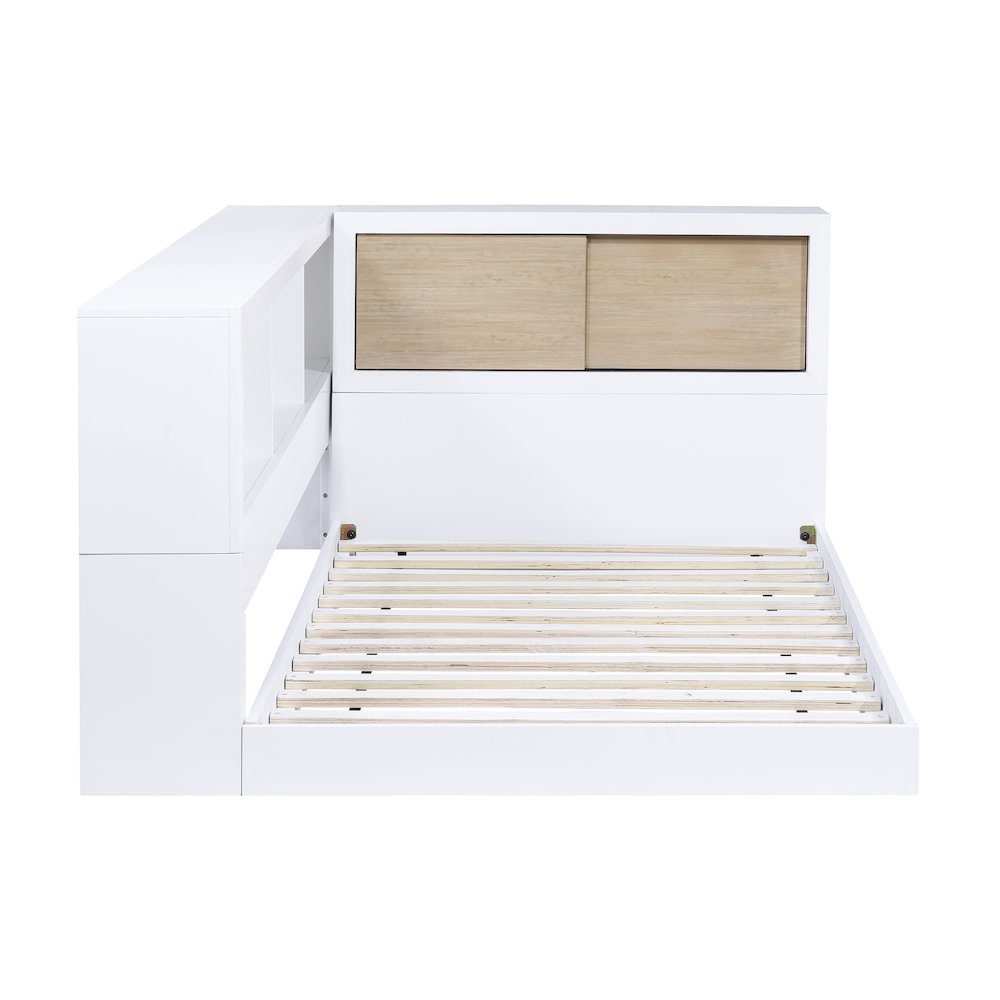 Asker A. Hardwood Twin Bookcase Corner Bed in 2-Tone (White and Natural)