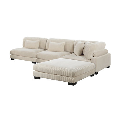 Traverse Corduroy 4-Piece Modular Sectional with Ottoman in Beige
