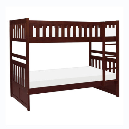 Rowe Pine Twin Over Twin Bunk Bed in Dark Cherry