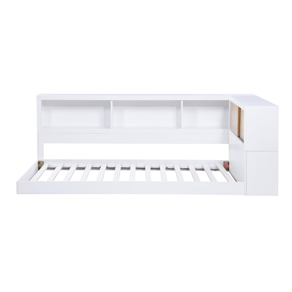 Asker A. Hardwood Twin Bookcase Corner Bed in 2-Tone (White and Natural)