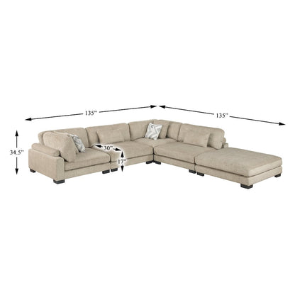 Corydon Microfiber 5-Piece Modular Sectional with Ottoman in Brown