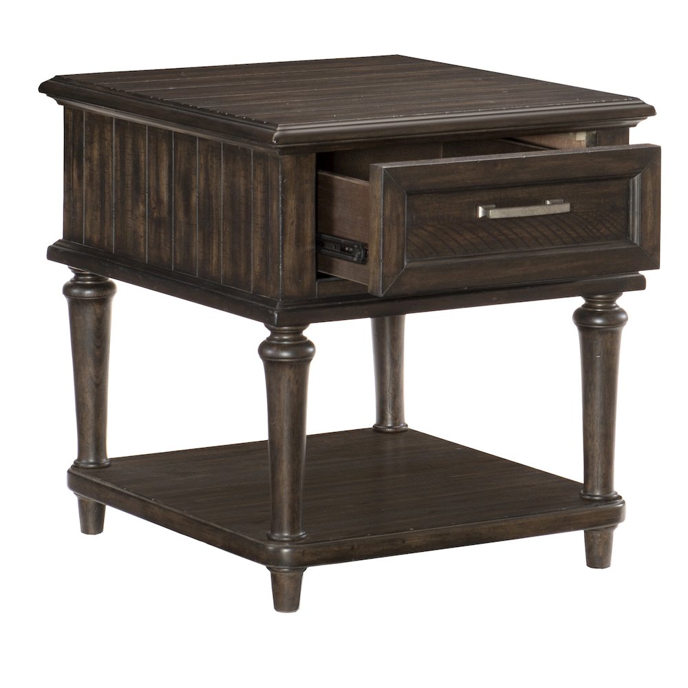 Cardano Asian Hardwood End Table with drawers  in Driftwood Charcoal