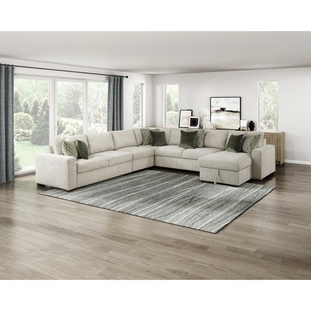 Isla Microfiber 5-Piece Sectional with Reversible Chaise in Sage Sand