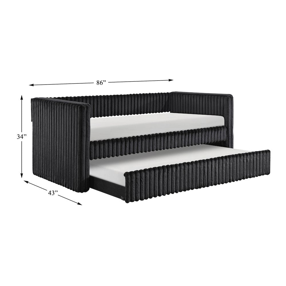 Chapman Corduroy Daybed with Trundle in Black