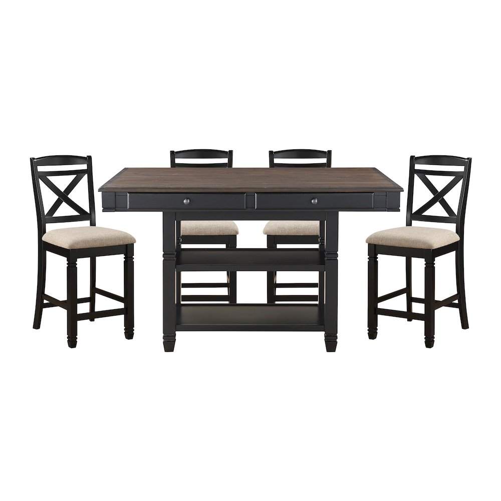 Baywater Asian Hardwood 5pcs Cntr Height Dining Set in Natural and Black