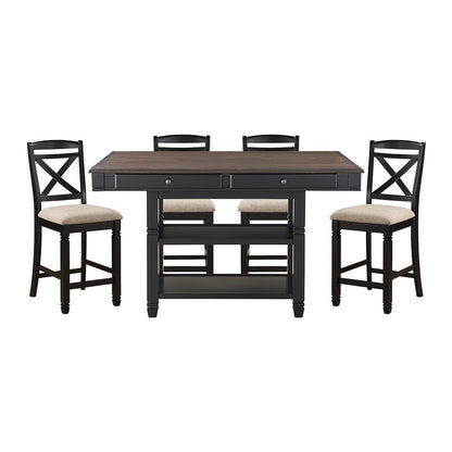 Baywater Asian Hardwood 5pcs Cntr Height Dining Set in Natural and Black