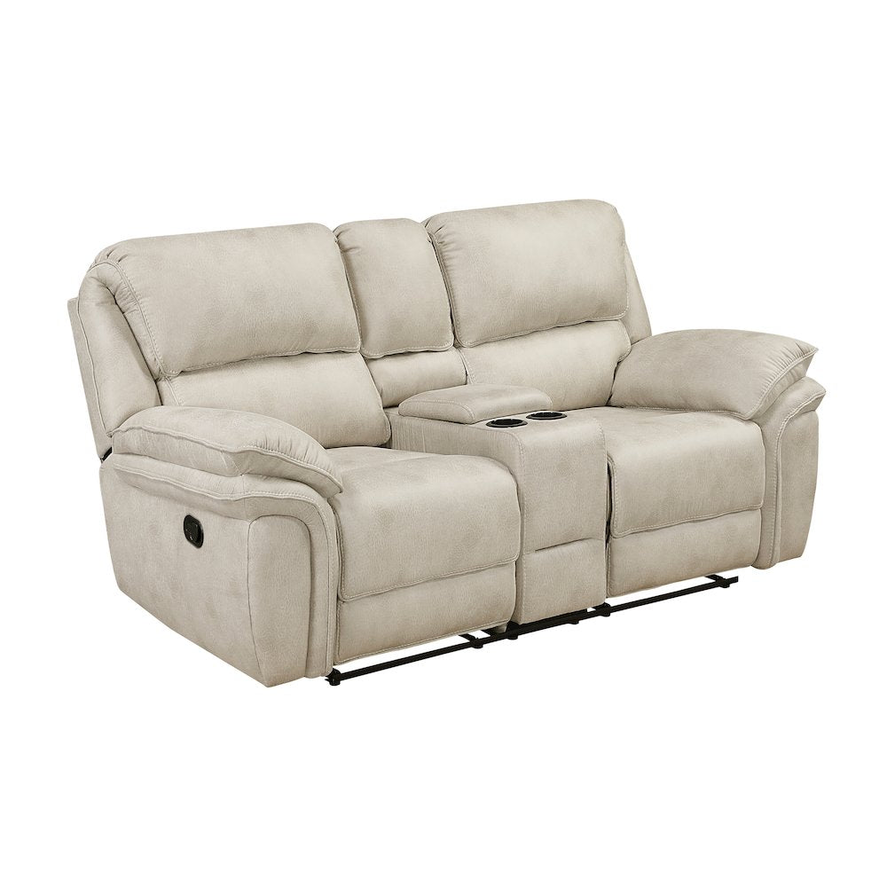Proctor Microfiber Dbl Reclining Love Seat with Center Console in Sand