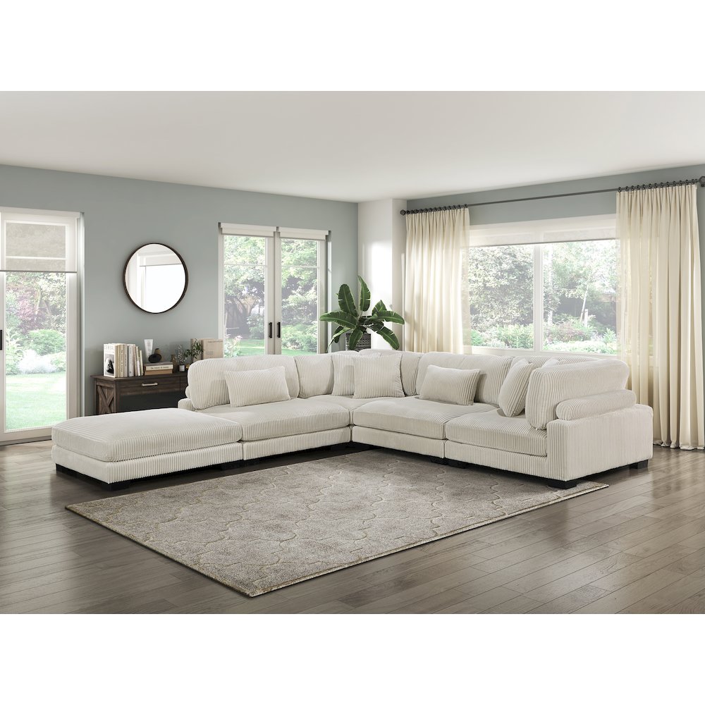 Traverse Corduroy 5-Piece Modular Sectional with Ottoman in Beige