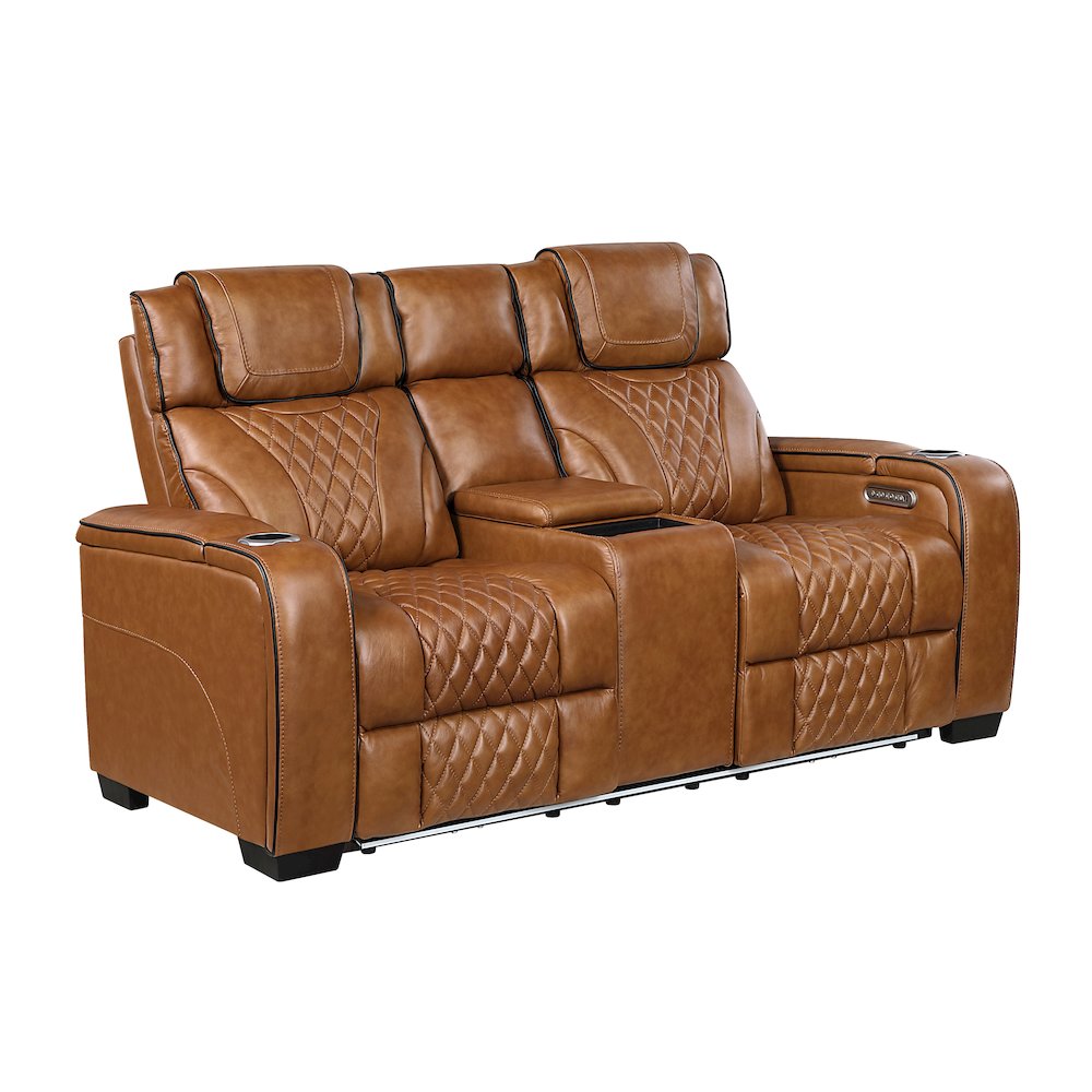 Apex Leather 2pc Set: Sofa, Love in Brown