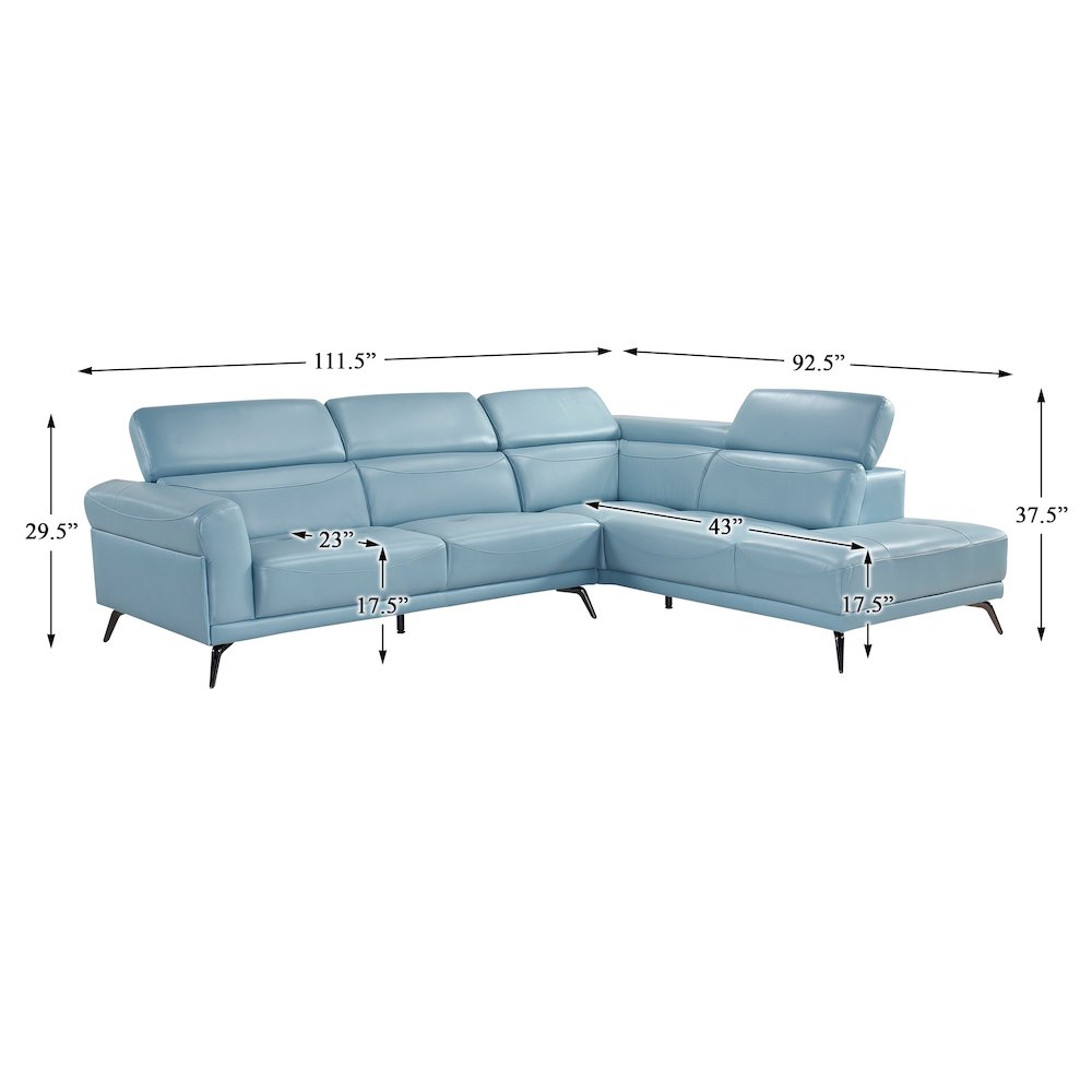 Giselle Leather 2-Piece Sectional with Right Side Chaise in Blue