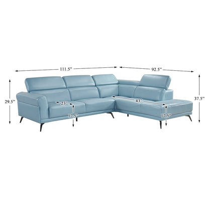Giselle Leather 2-Piece Sectional with Right Side Chaise in Blue