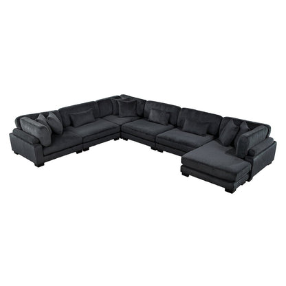 Traverse Corduroy 6-Piece Modular Sectional with chaise in Black
