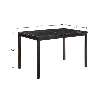 Tempe Faux Marble Top Dining Room Table in Black Metal Finish