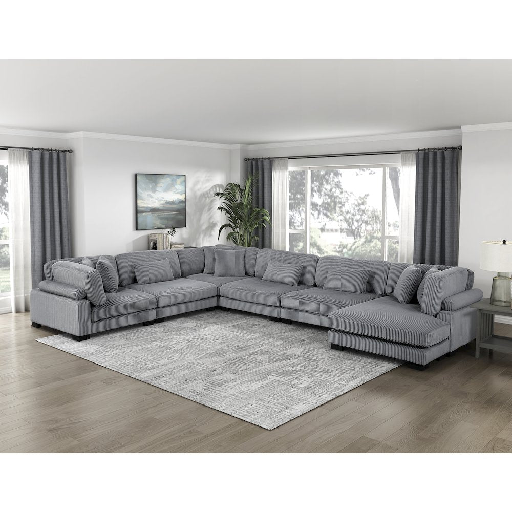 Traverse Corduroy 6-Piece Modular Sectional with chaise in Gray