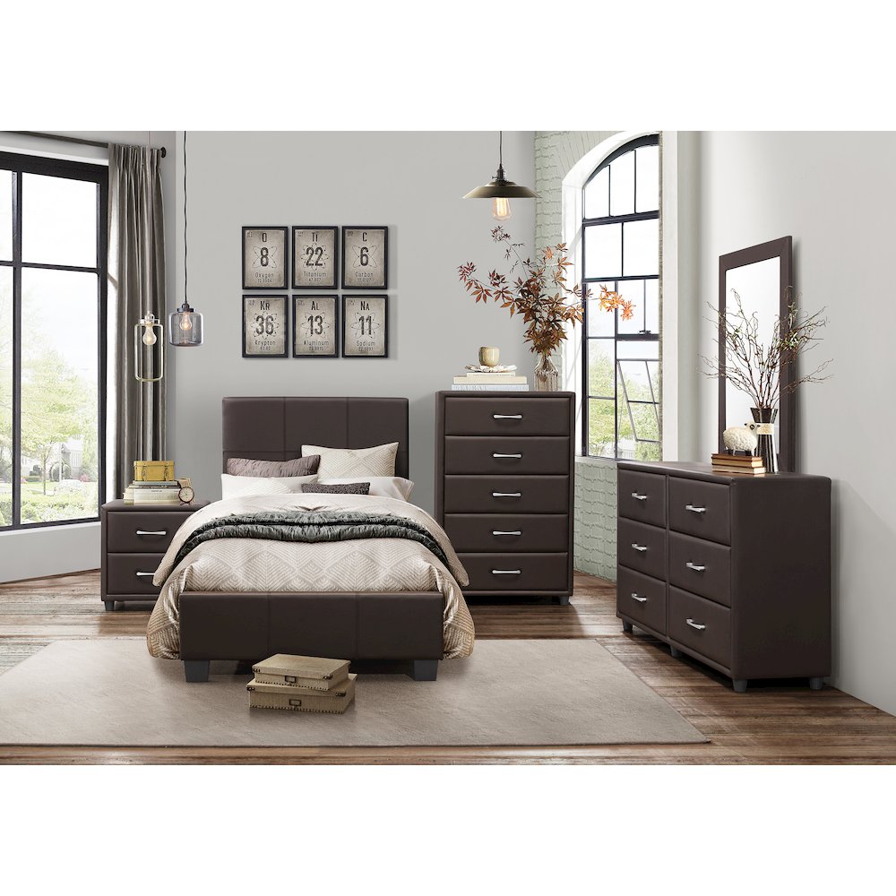 Lorenzi Faux Leather Twin Bed in Dark Brown