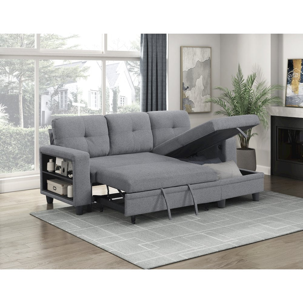 Robinson Boucle Sectional with Reversible Chaise, Pull-out Bed in Gray