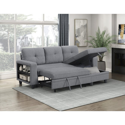 Robinson Boucle Sectional with Reversible Chaise, Pull-out Bed in Gray