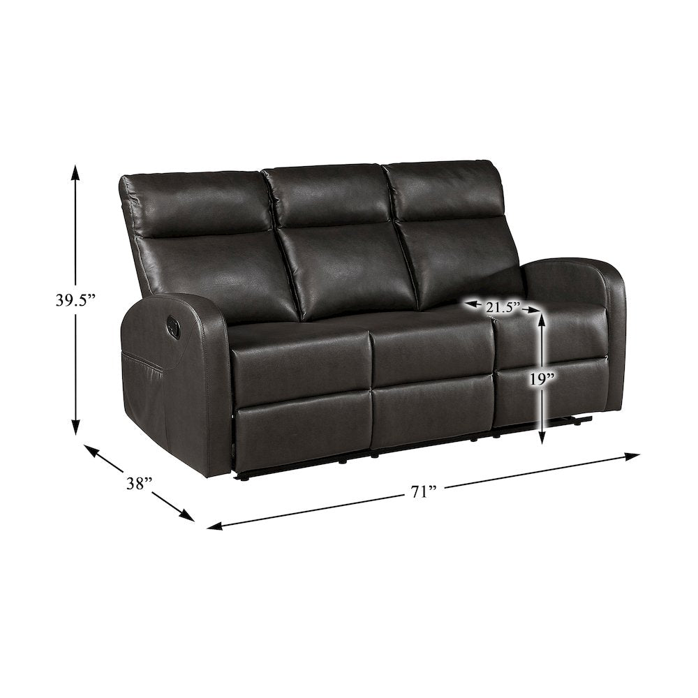 Allen Faux Leather Double Reclining Sofa in Espresso