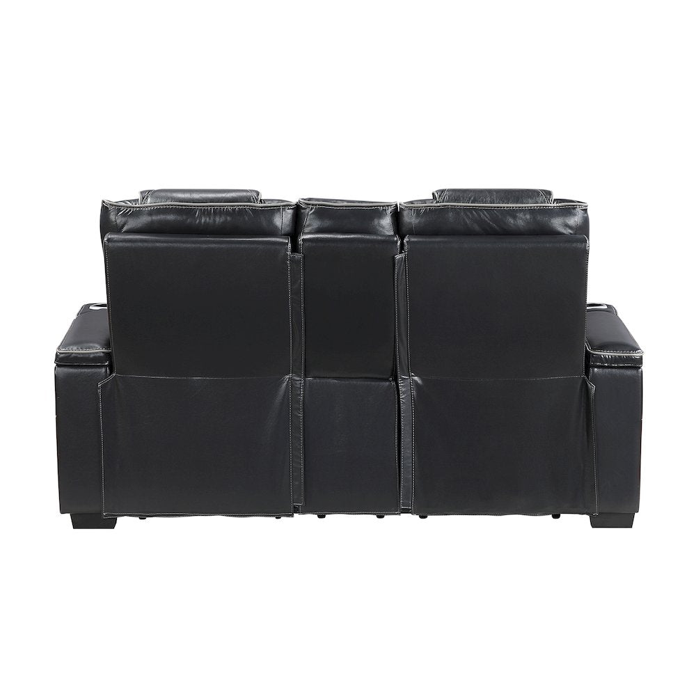 Apex Leather Pwr Double Reclining Love Seat with Center Console in Black