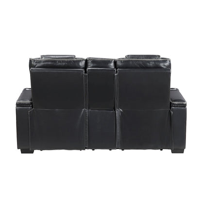 Apex Leather Pwr Double Reclining Love Seat with Center Console in Black
