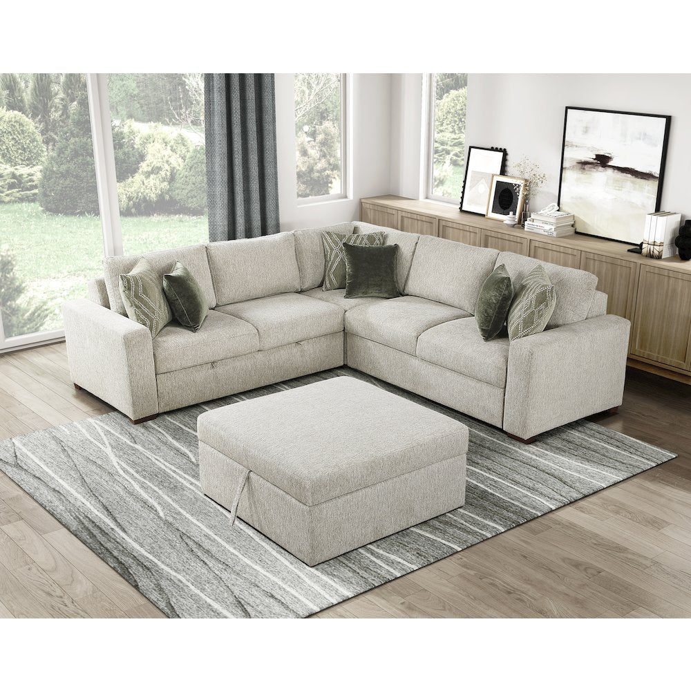 Isla Microfiber 4-Piece Sectional with Pull-out Bed in Sage Sand