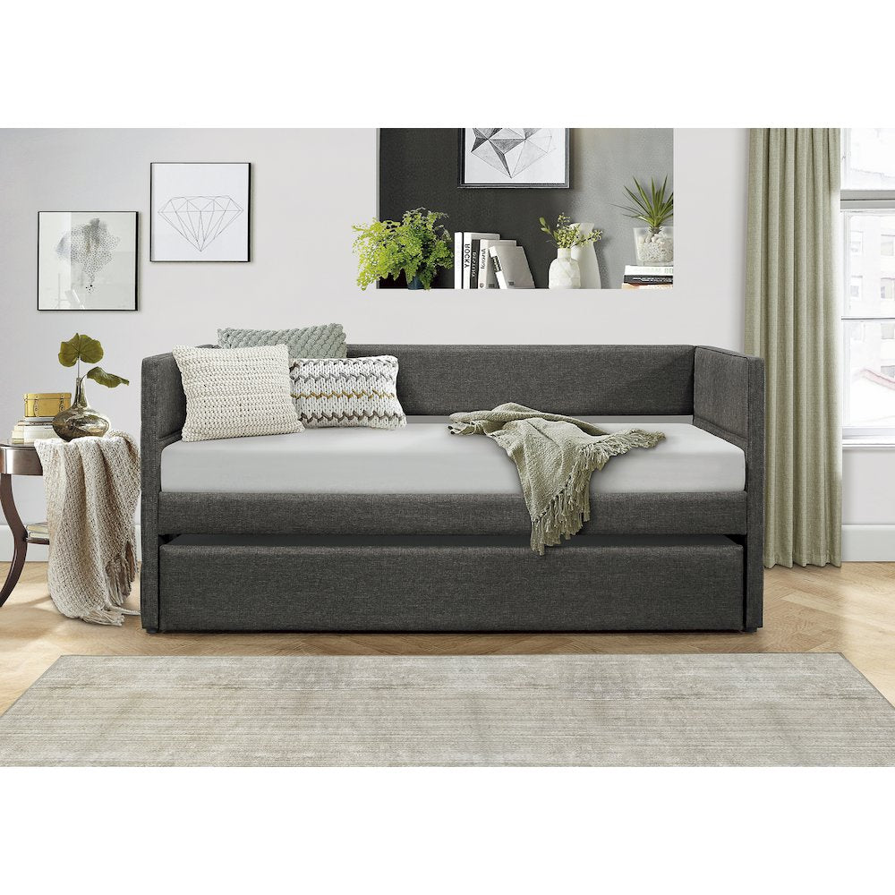 Vining Fabric Daybed with Trundle in Gray