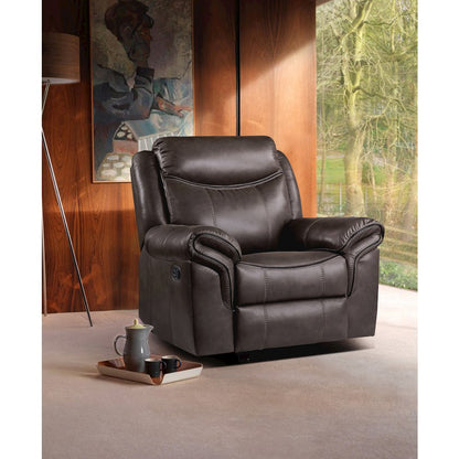 Aram Faux Leather Glider Reclining Chair In Dark Brown