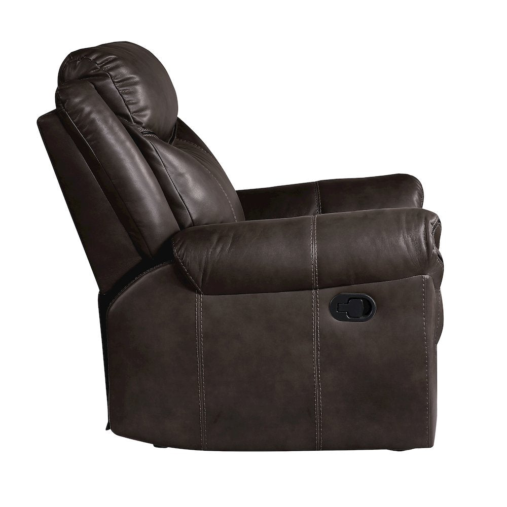 Aram Faux Leather Glider Reclining Chair In Dark Brown