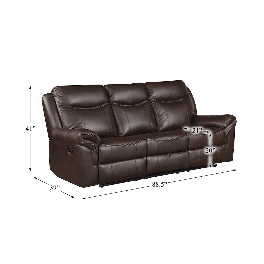 Aram Faux Leather Double Reclining Sofa In Dark Brown