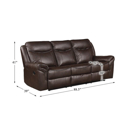 Aram Faux Leather Double Reclining Sofa In Dark Brown