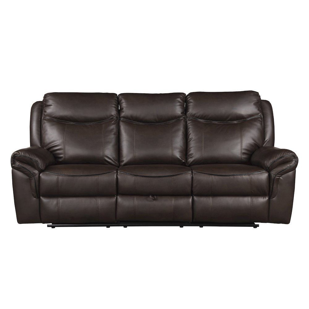 Aram Faux Leather Double Reclining Sofa In Dark Brown