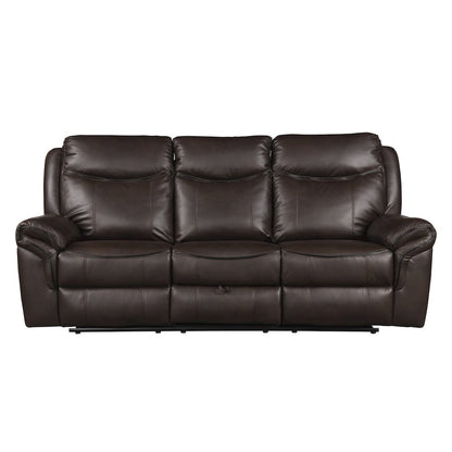 Aram Faux Leather Double Reclining Sofa In Dark Brown