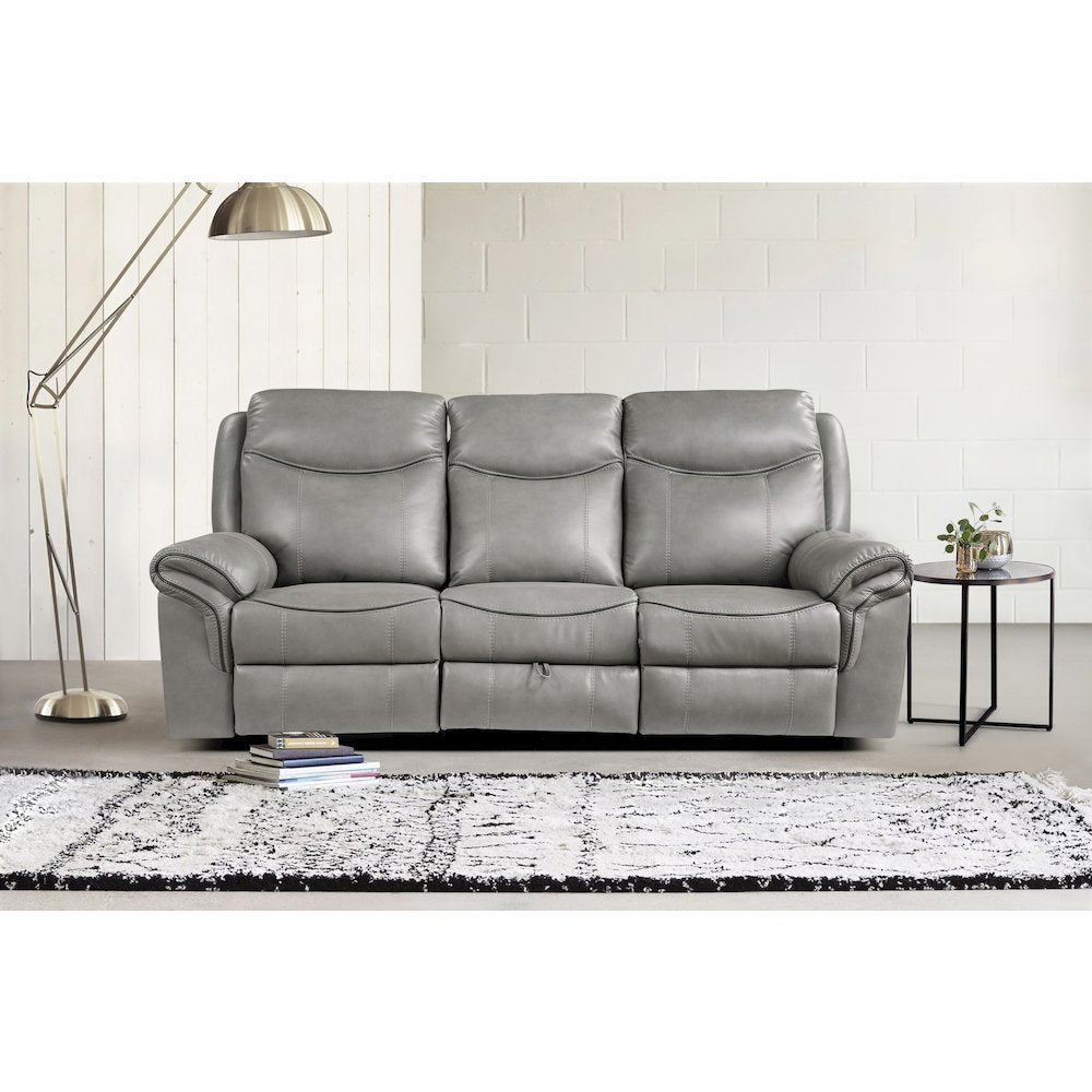 Aram Faux Leather Double Reclining Sofa In Gray