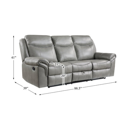 Aram Faux Leather Double Reclining Sofa In Gray