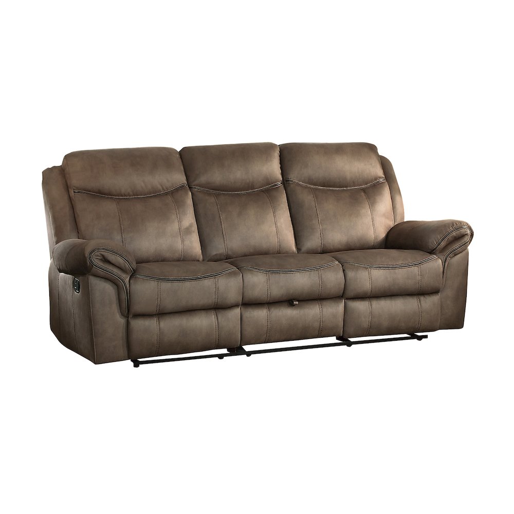 Aram Microfiber Double Reclining Sofa In Brown