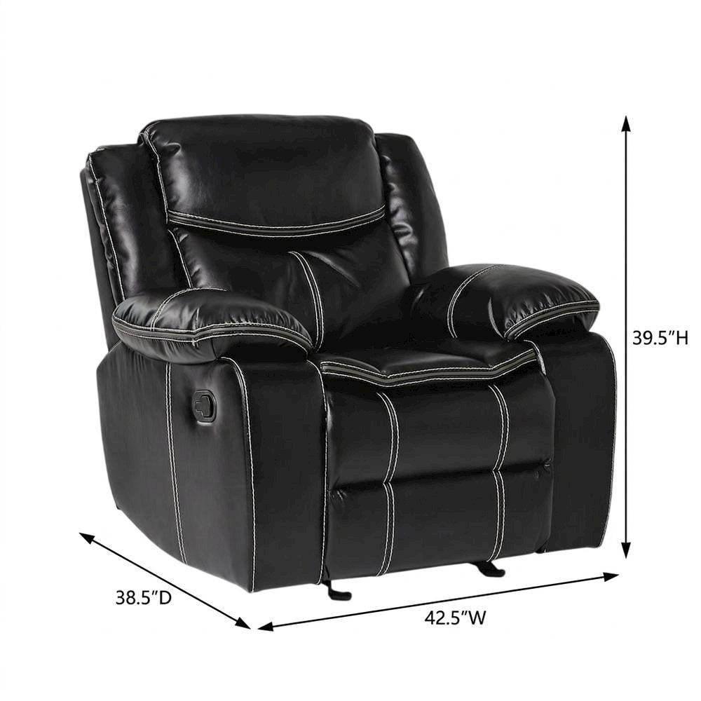 Faux Leather Glider Recliner Chair with Rocking Motion for Nursery, Black