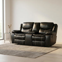 Faux Leather Double Glider Reclining Loveseat, Recliner Couch, Black