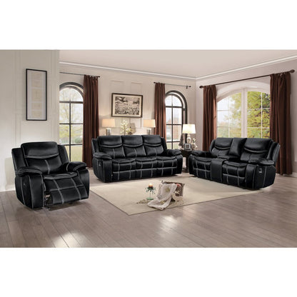 Bastrop Faux Leather Double Glider Reclining Sofa In Black Leather