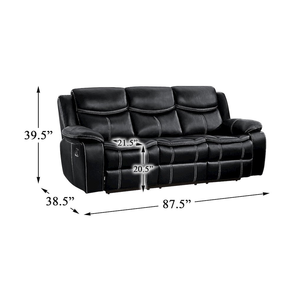 Bastrop Faux Leather Double Glider Reclining Sofa In Black Leather