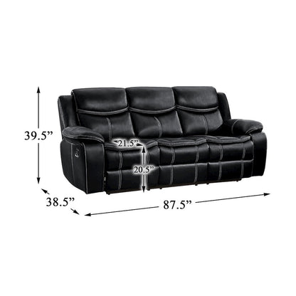 Bastrop Faux Leather Double Glider Reclining Sofa In Black Leather