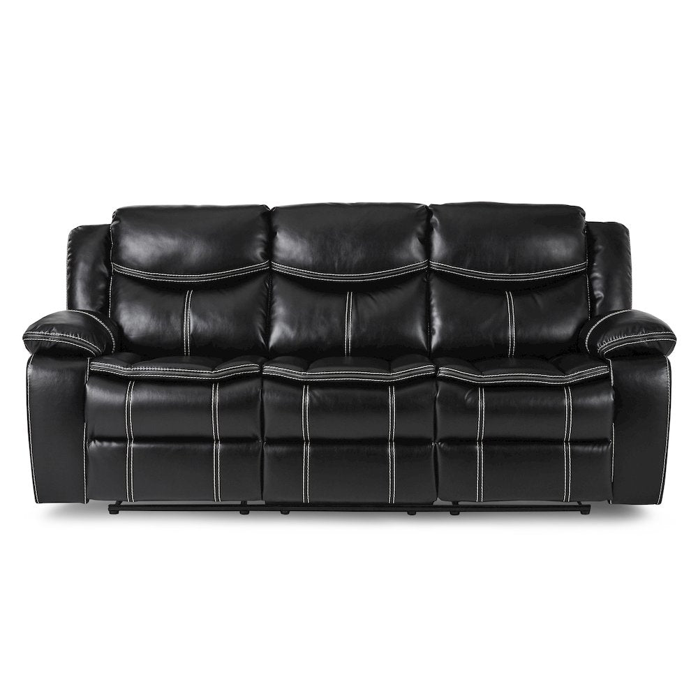 Bastrop Faux Leather Double Glider Reclining Sofa In Black Leather