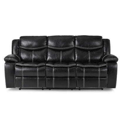 Bastrop Faux Leather Double Glider Reclining Sofa In Black Leather