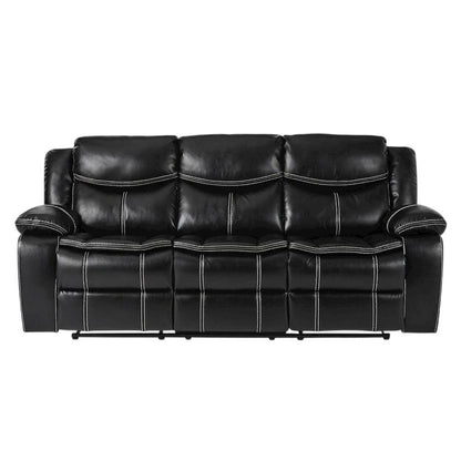 Faux Leather Double Glider Reclining Sofa and Recliner Couch, Black