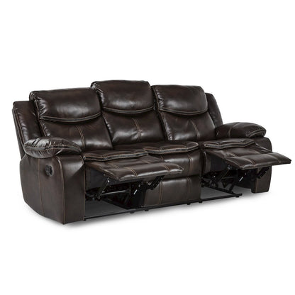 Bastrop Faux Leather Double Glider Reclining Sofa In Black Leather