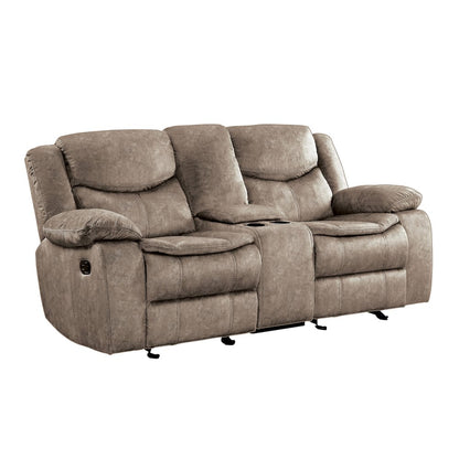 Bastrop Microfiber Double Glider Reclining Loveseat With Console In Brown